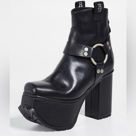 R13 Black Heeled Boots with Platform and Silver Hardware - Picture 6 of 6